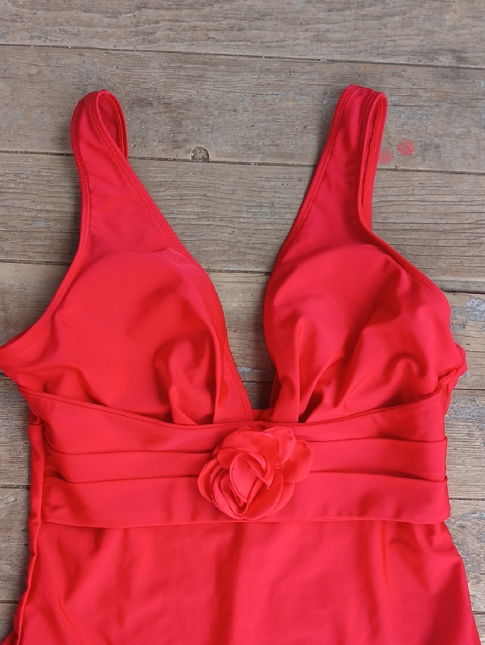 Like New Red Flower Accent  One-Piece Swimsuit - Picture 2 of 5